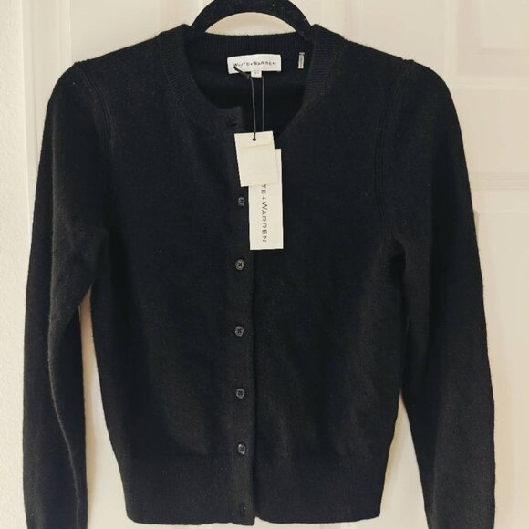 NEW White + Warren Cashmere Crewneck Essential Cardigan black - Picture 5 of 6